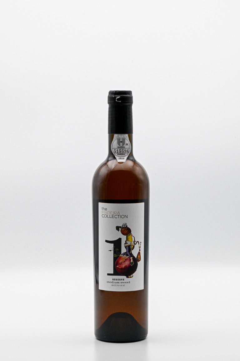 Maderia wijnfles met etiket, medium zoet.